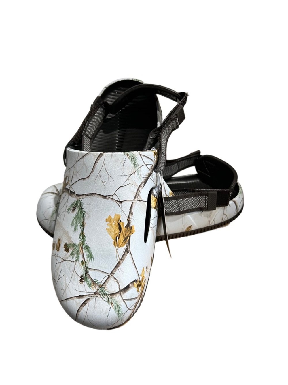 Nike calm Men’s White Floral Clog Slip-Ons with Black Straps